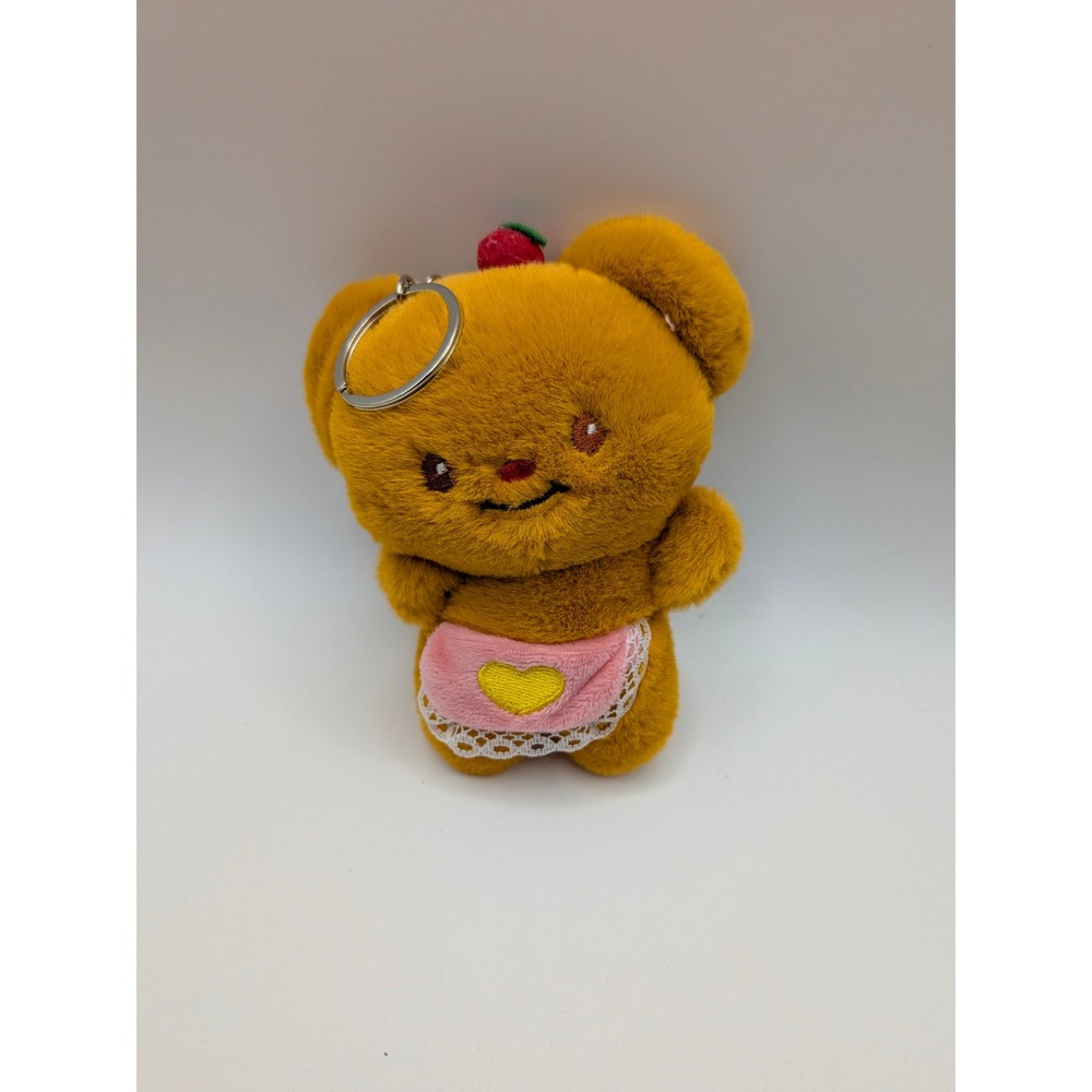Kawaii Plush Teddy Bear Keychain Pink Heart Apron Lace Trim‎ Cherry Accent 5 in - Picture 5 of 8